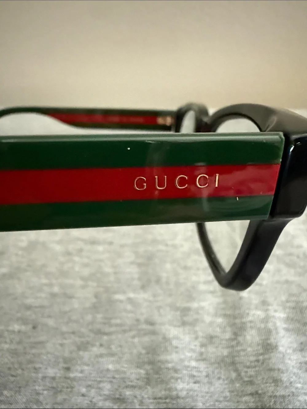 Authentic Gucci Black Eyewear with Green and Red Temple Stripes   NWOT